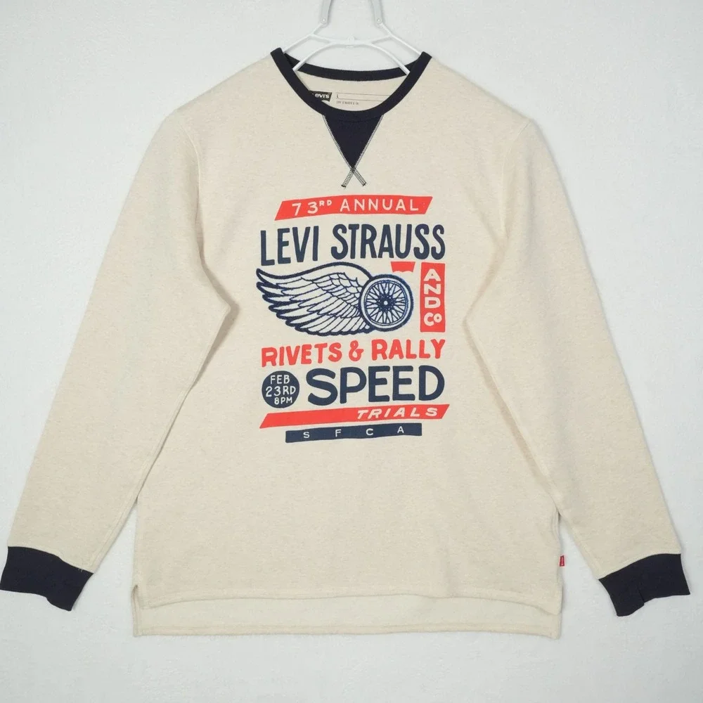 Levis Strauss Sweatshirt Men's L Beige Rivets & Rally Speed‎ Trials 73rd Annual